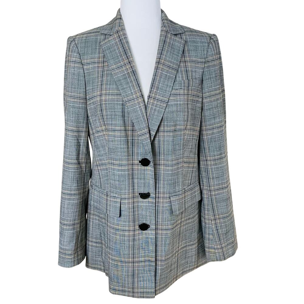 Karl Lagerfeld Paris Women's Size Large Notch Collar Plaid Jacket Almond Multi